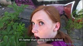 Play Redhead pussy girl fucked in public school garden