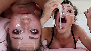 play De perverse brunette wordt in de mond geneukt en losgelaten op het gezicht